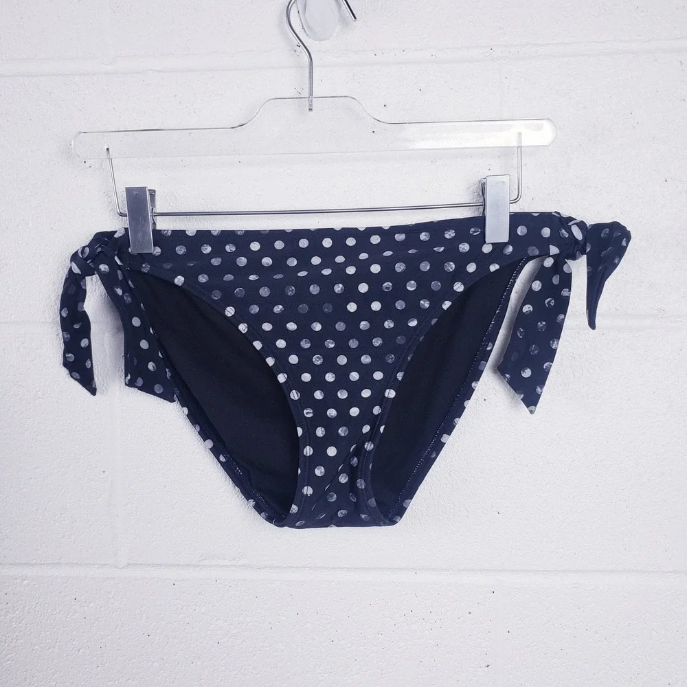 Athleta‎ Tankini Swimsuit Black Polka Dot Side Tie Bikini Bottom 2pc Set Medium